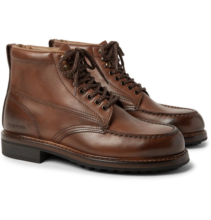 Photo: TOM FORD - Cromwell Burnished-Leather Hiking Boots - Men - Brown
