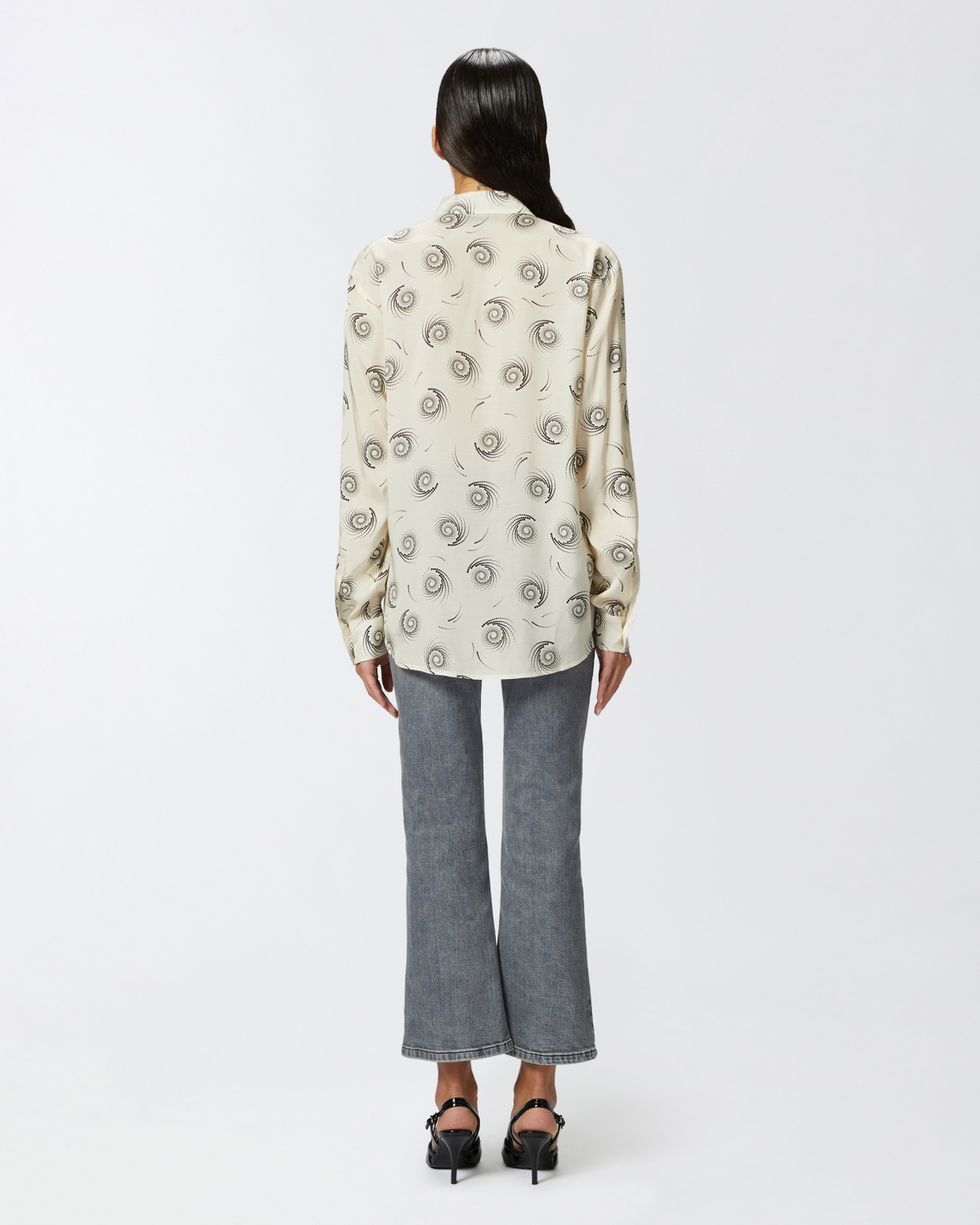 Pinko Swirl Print Twill Shirt Cream/Black