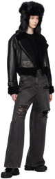 Juun.J Black Cropped Shearling Jacket