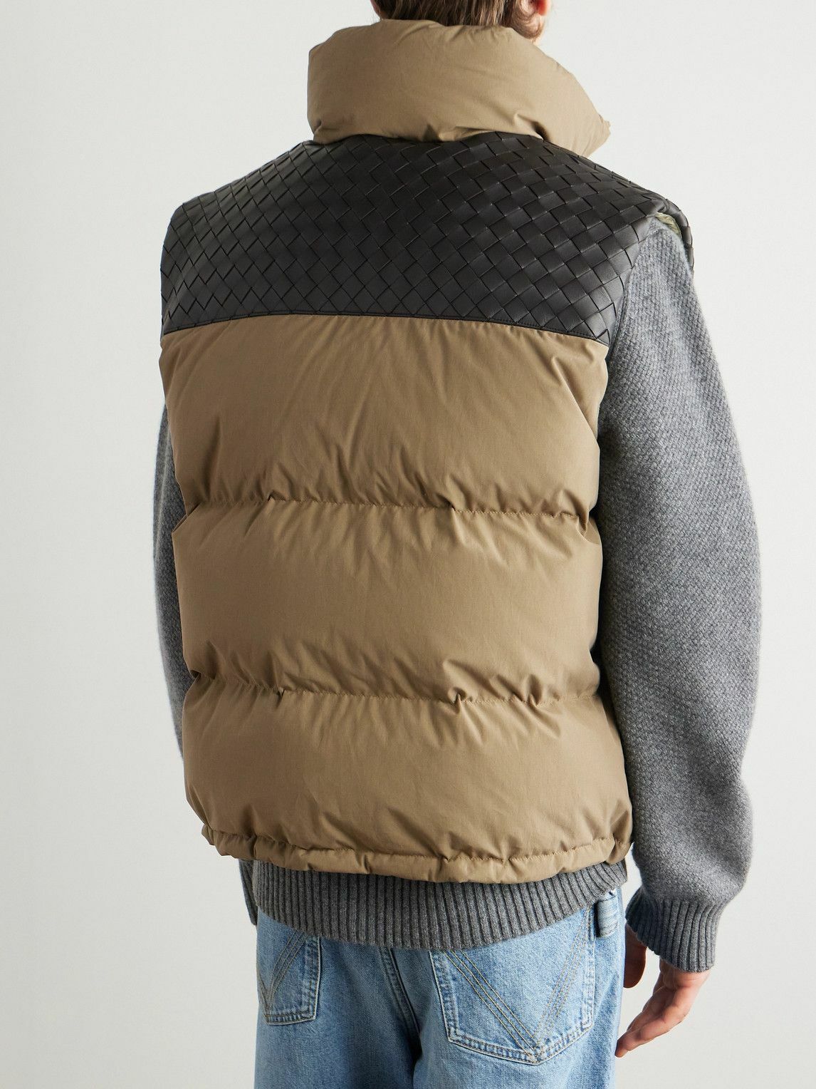 Bottega Veneta - Intrecciato Leather-Panelled Quilted Cotton Down Gilet - Brown