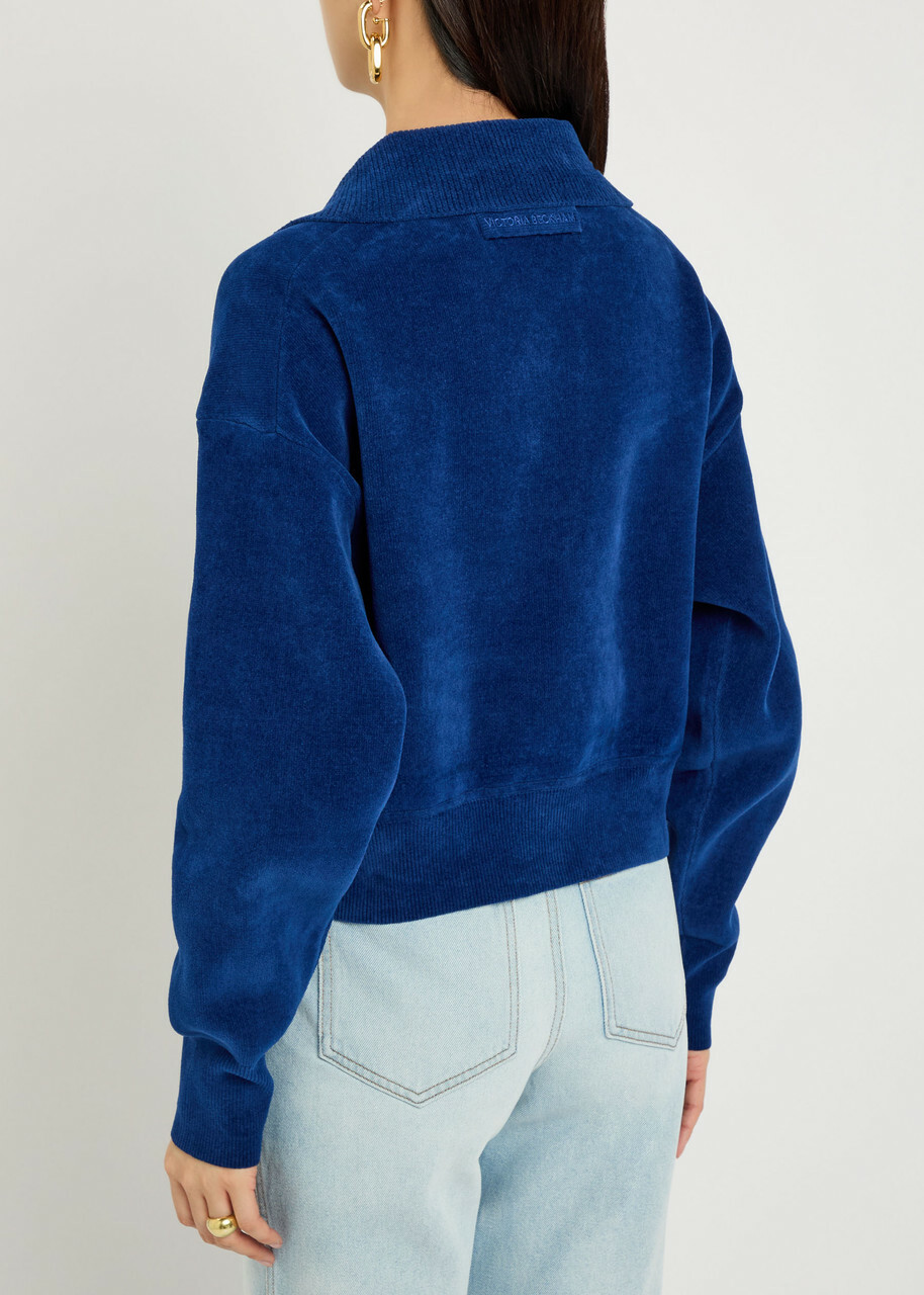Victoria Beckham Chenille Knit Polo Jumper Navy