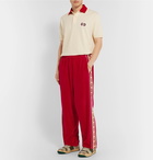 Gucci - Tapered Logo-Appliquéd Webbing-Trimmed Piped Velvet Sweatpants - Red