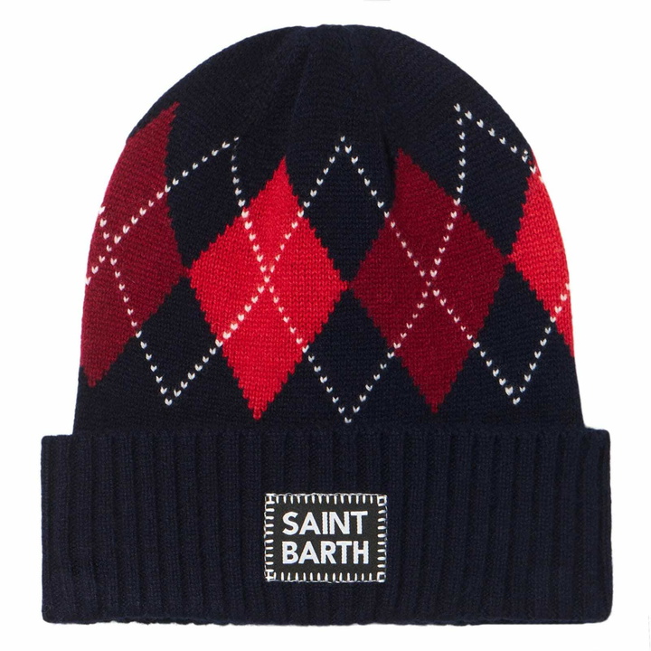 Photo: MC2 Saint Barth Man Blue Beanie With Argyle Print