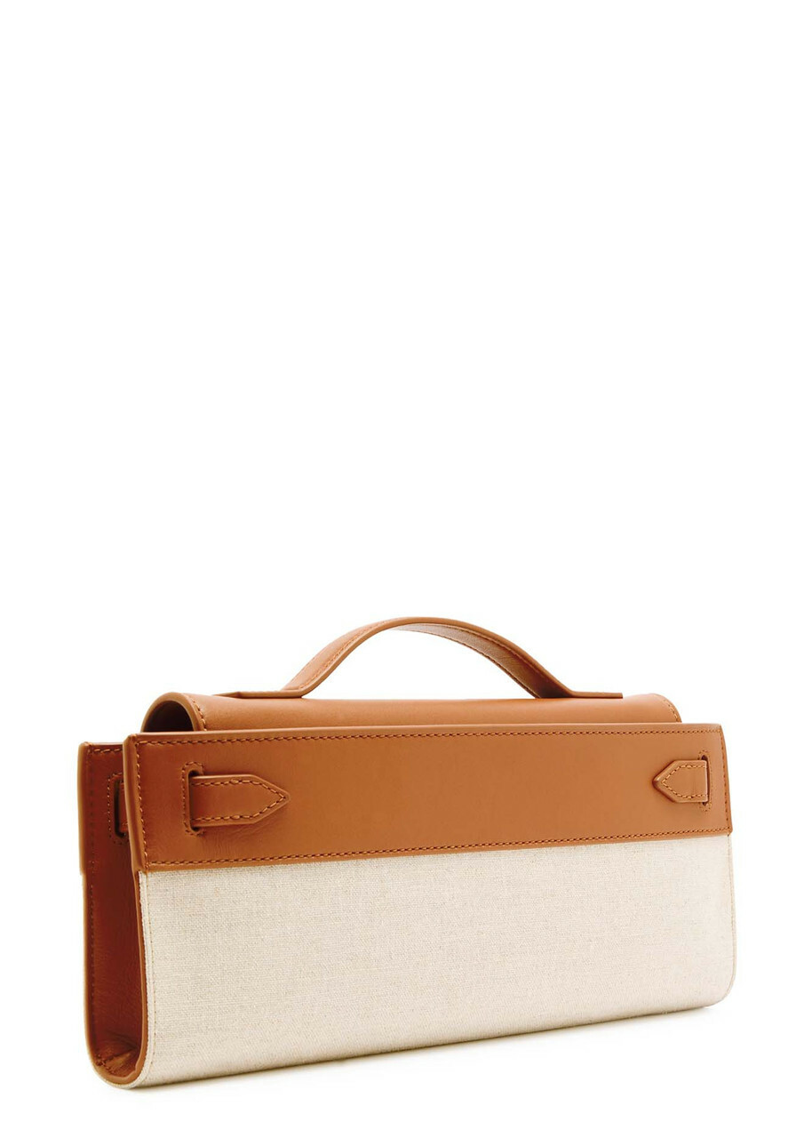 Veronica Beard Dash Leather and Canvas Clutch - Cream - One Size