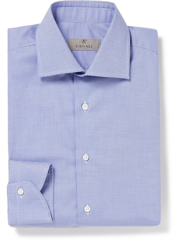 Photo: Canali - Cutaway-Collar Puppytooth Cotton Shirt - Blue