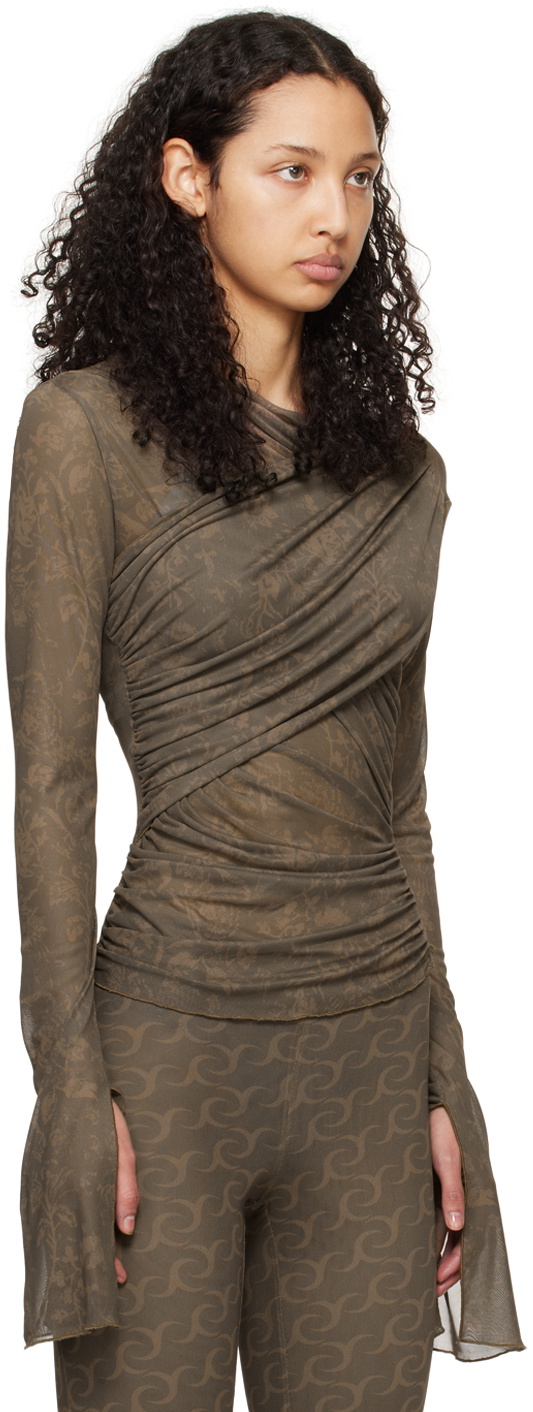 Jade Cropper Khaki Draped Long Sleeve T-Shirt