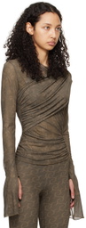 Jade Cropper Khaki Draped Long Sleeve T-Shirt