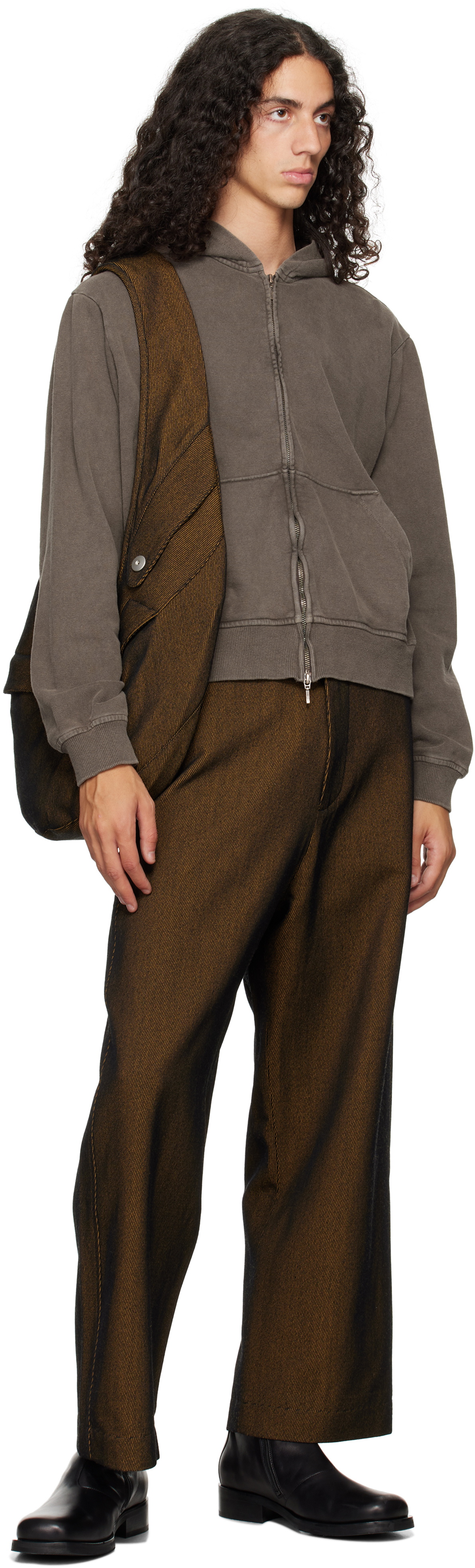 Omar Afridi Brown Shabby Full Zipped Hoodie