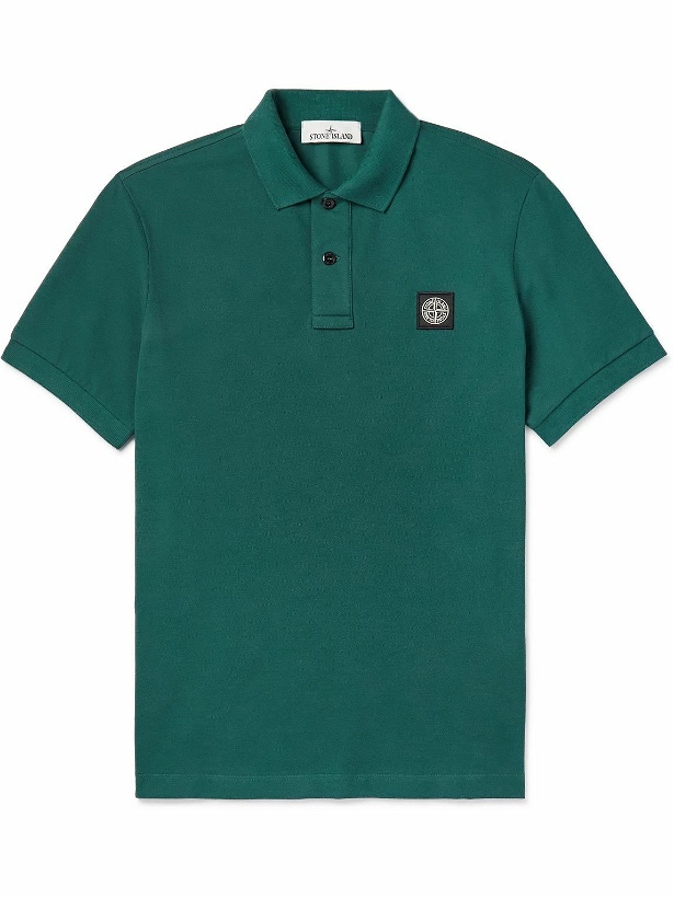 Photo: Stone Island - Logo-Appliquéd Stretch-Cotton Piqué Polo Shirt - Green