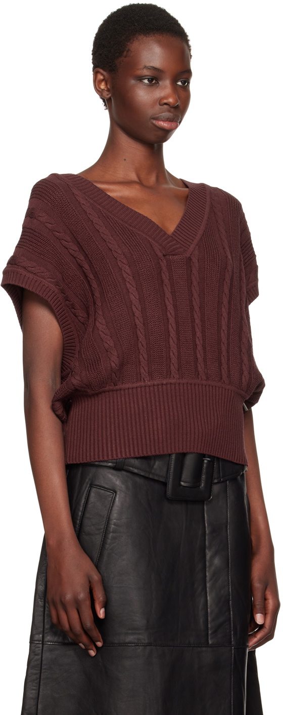 REMAIN Birger Christensen Burgundy Cable-Knit Vest