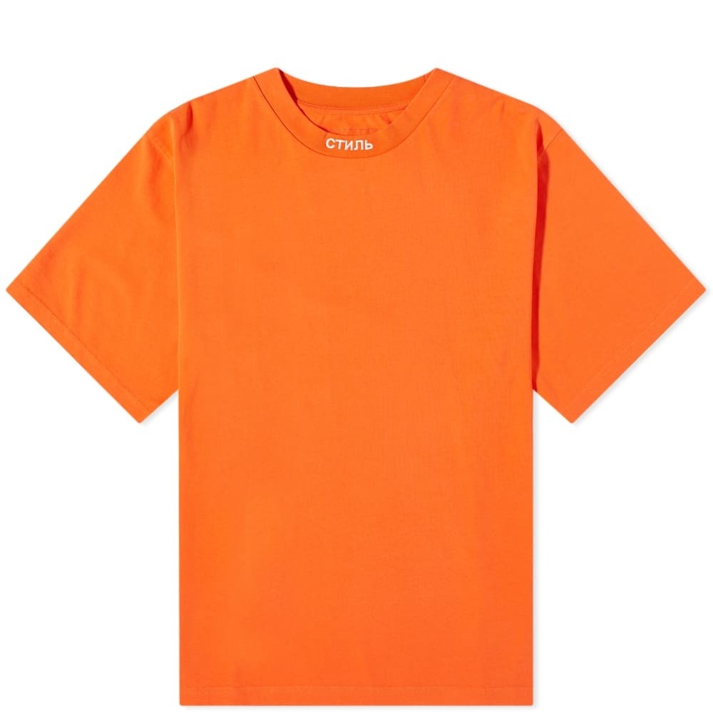 Photo: Heron Preston Men's CTNMB Collar Logo T-Shirt in Orange