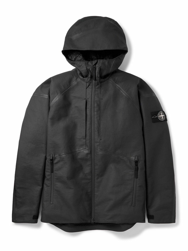Photo: Stone Island - Logo-Appliquéd Padded Leather-Ripstop Hooded Jacket - Black