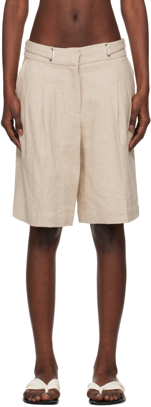 REMAIN Birger Christensen Beige Pleated Shorts