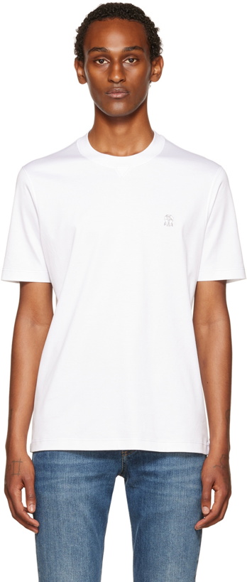 Photo: Brunello Cucinelli White Embroidered T-Shirt