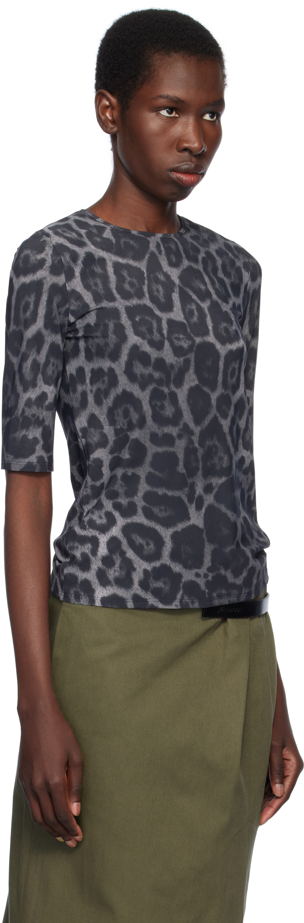 Stella McCartney Gray Leopard Print T-shirt