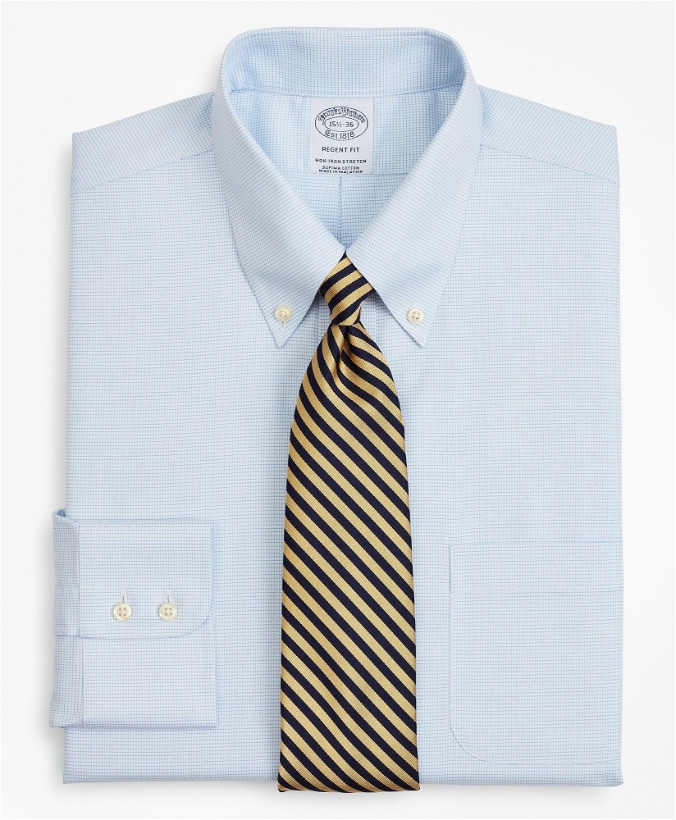 Photo: Brooks Brothers Men's Stretch Regent Regular-Fit Dress Shirt, Non-Iron Twill Button-Down Collar Micro-Check | Light Blue