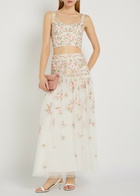 Needle & Thread Eden Rose Floral-embroidered Tulle Midi Skirt White