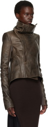 Rick Owens Brown Tower Buttoned Naska Leather Jacket