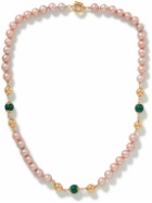 POLITE WORLDWIDE® - Tradition 14-Karat Gold, Pearl and Malachite Necklace