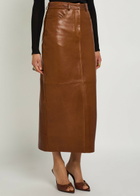 Nour Hammour Ghalia Panelled Leather Midi Skirt Brown