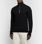 TOM FORD - Slim-Fit Ribbed Merino Wool and Cashmere-Blend Half-Zip Sweater - Black
