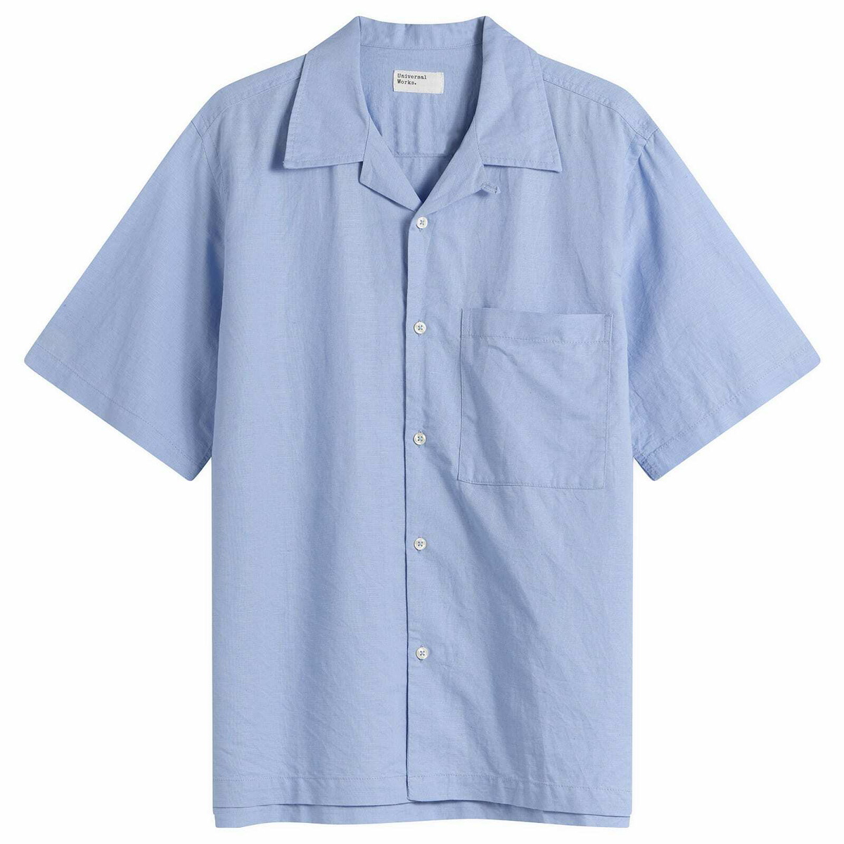 Universal Works Men's Linen Cotton Camp Shirt in Pale Blue