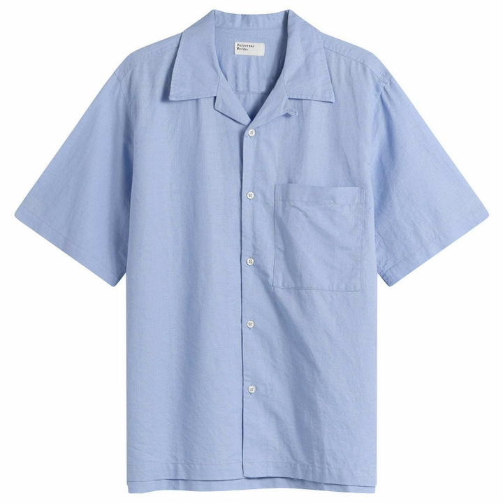 Photo: Universal Works Men's Linen Cotton Camp Shirt in Pale Blue