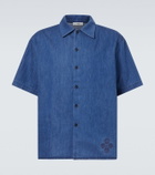 Commas Embroidered oversized cotton-blend denim bowling shirt