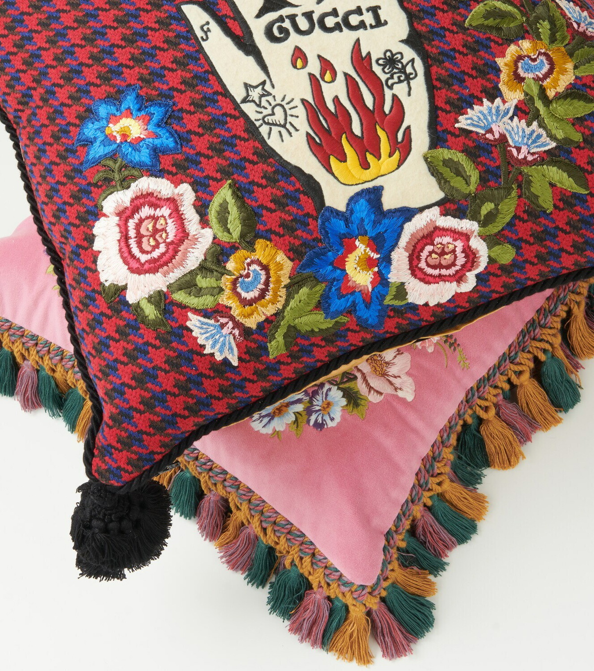 Gucci - Embroidered houndstooth wool-blend cushion Gucci