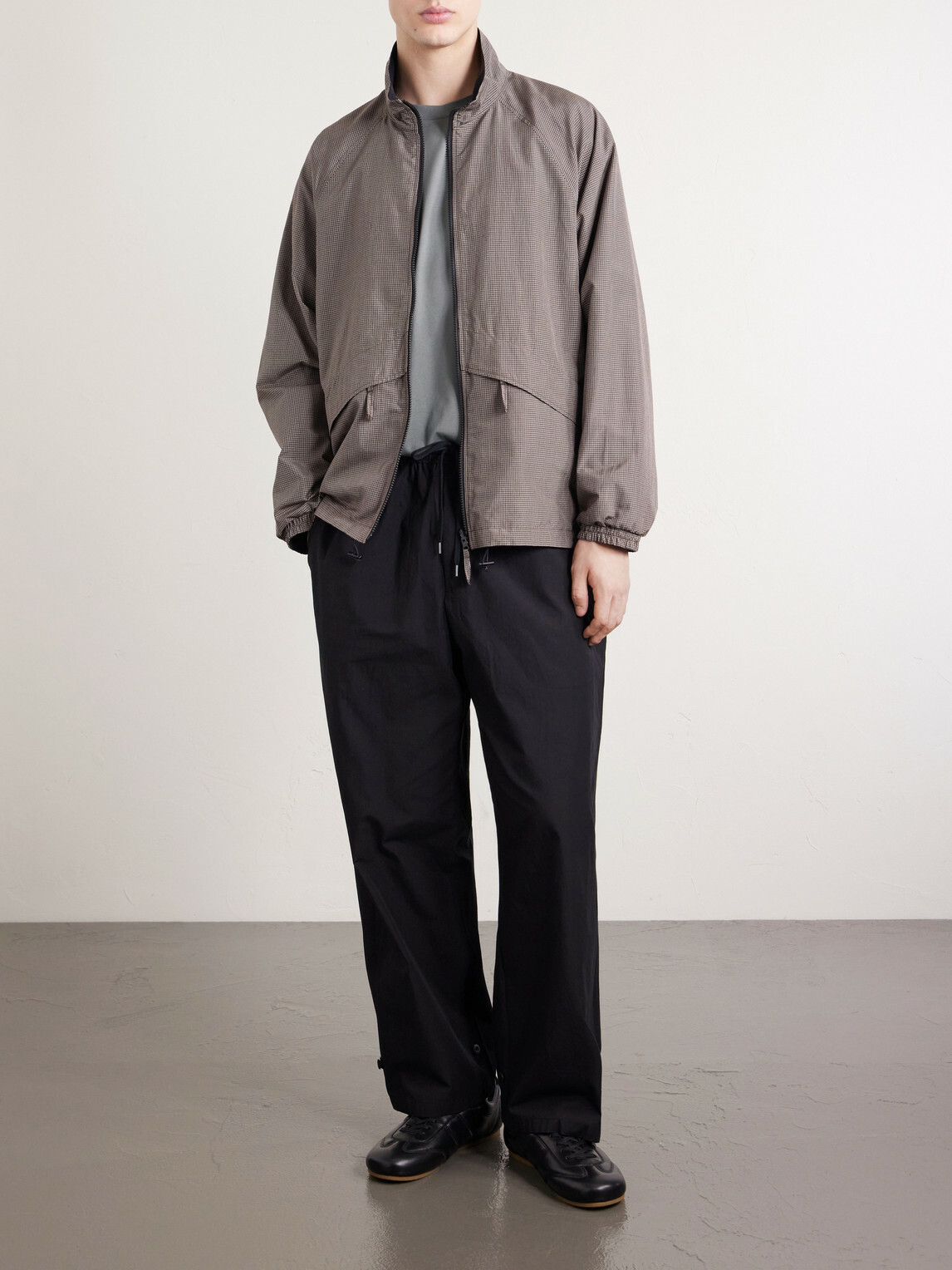 ATON - Wide-Leg Cotton-Blend Gabardine Drawstring Trousers - Black