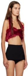 Puppets and Puppets Red Halter Faux-Fur Camisole