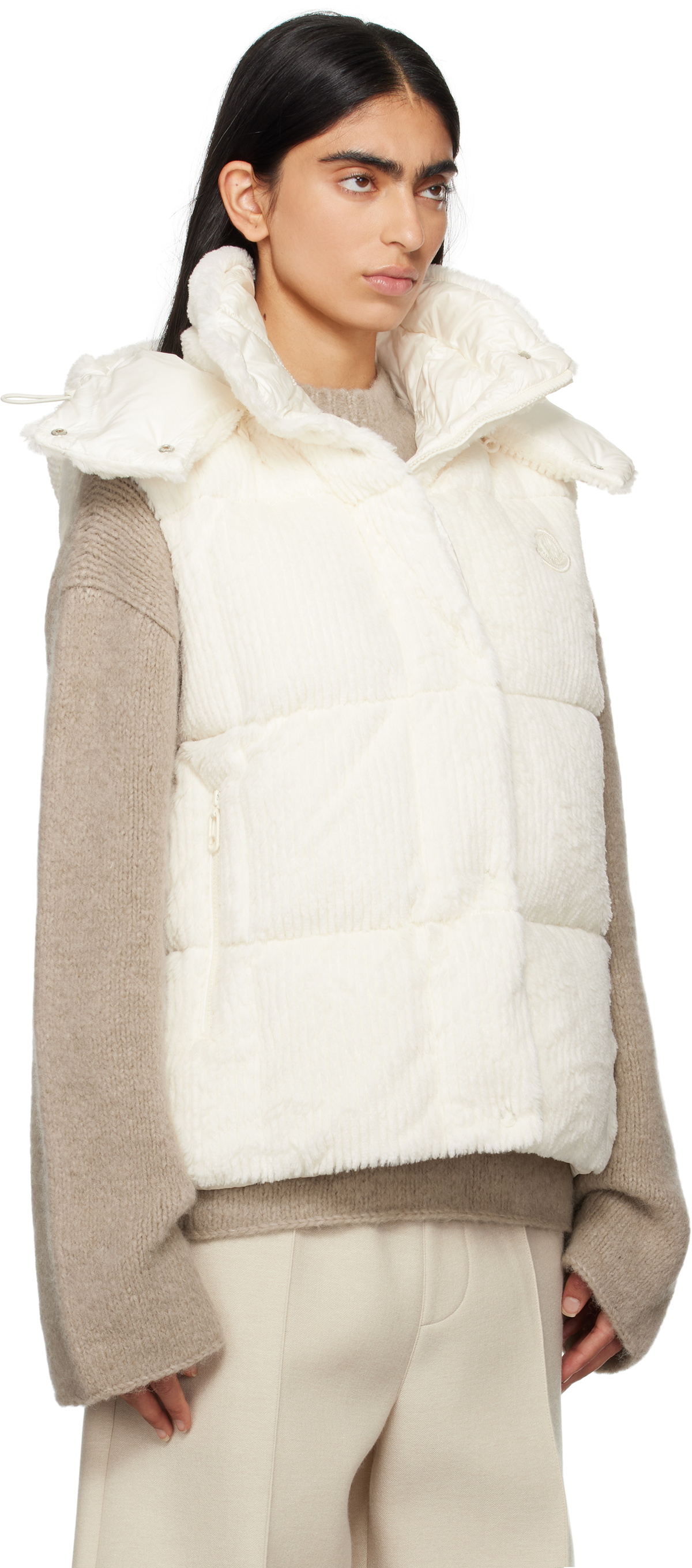 Moncler Off-White Luzule Faux-Fur Down Vest Moncler