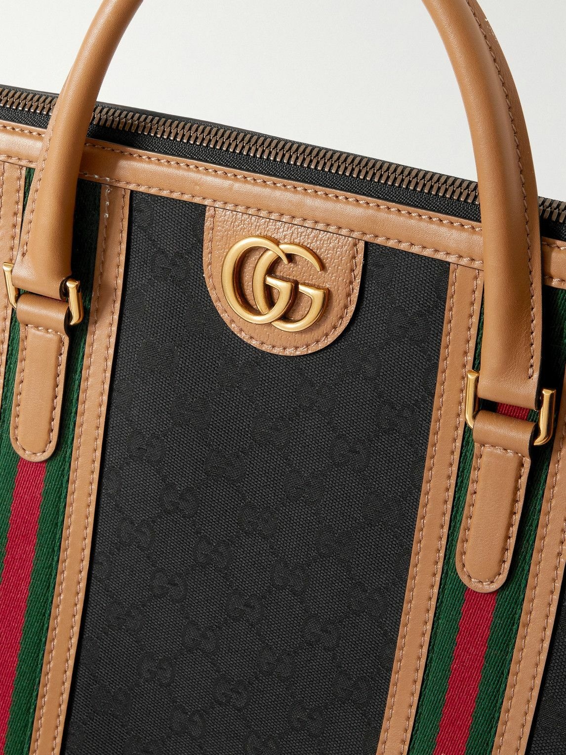 GUCCI Ophidia Leather-Trimmed Monogrammed Coated-Canvas Duffle Bag