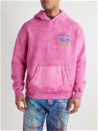 Lost Daze - Satin-Trimmed Logo-Embroidered Tie-Dyed Cotton-Jersey Hoodie - Pink