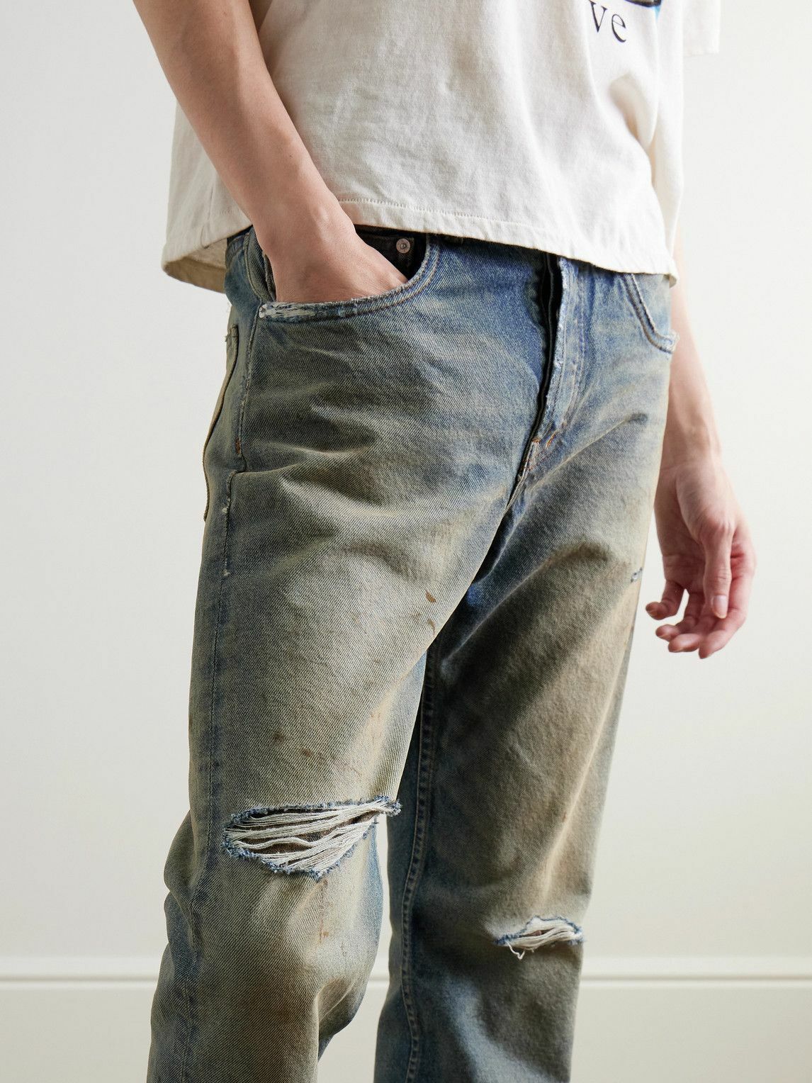 デニム・ジーパン ENFANTS RICHES DEPRIMES Straight leg jeans with destroyed ef Enfants Riches Déprimés - Straight-Leg Distressed Jeans