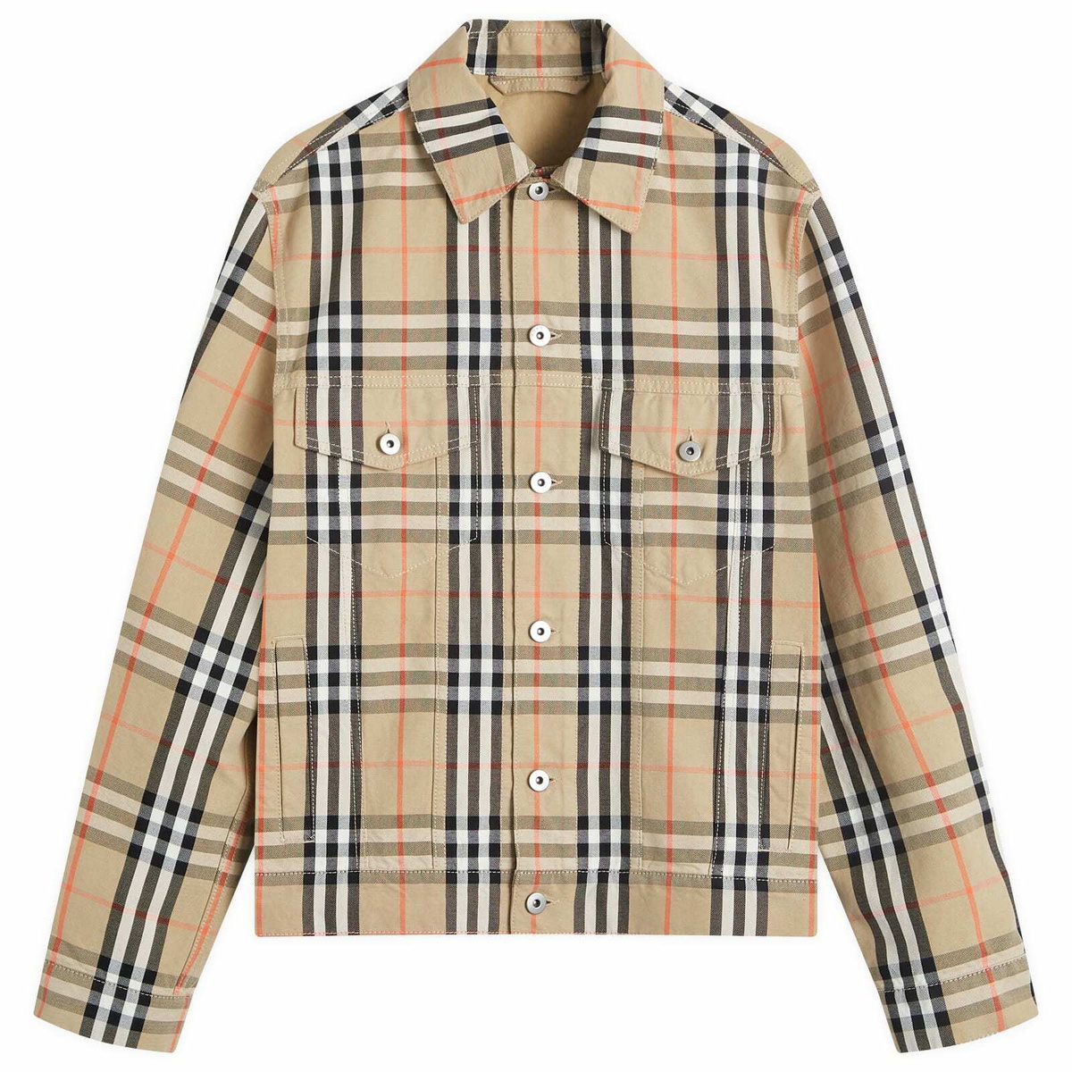 Burberry Men's Check Denim Jacket in Sand Ip Check Burberry