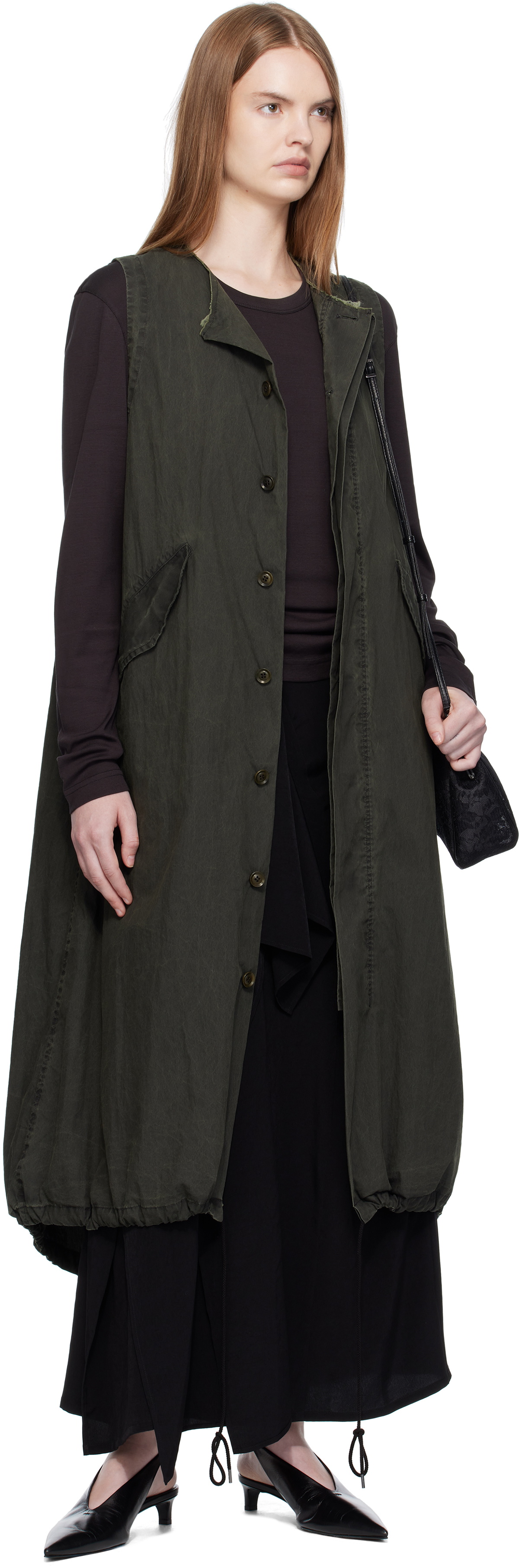 Y's Khaki Fishtail Midi Dress