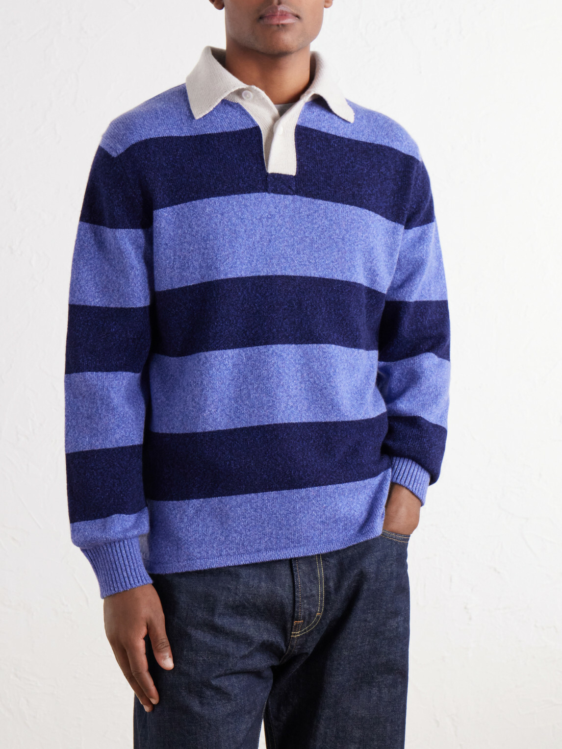 Begg & Co - Hooped Cashmere Rugby Sweater - Blue