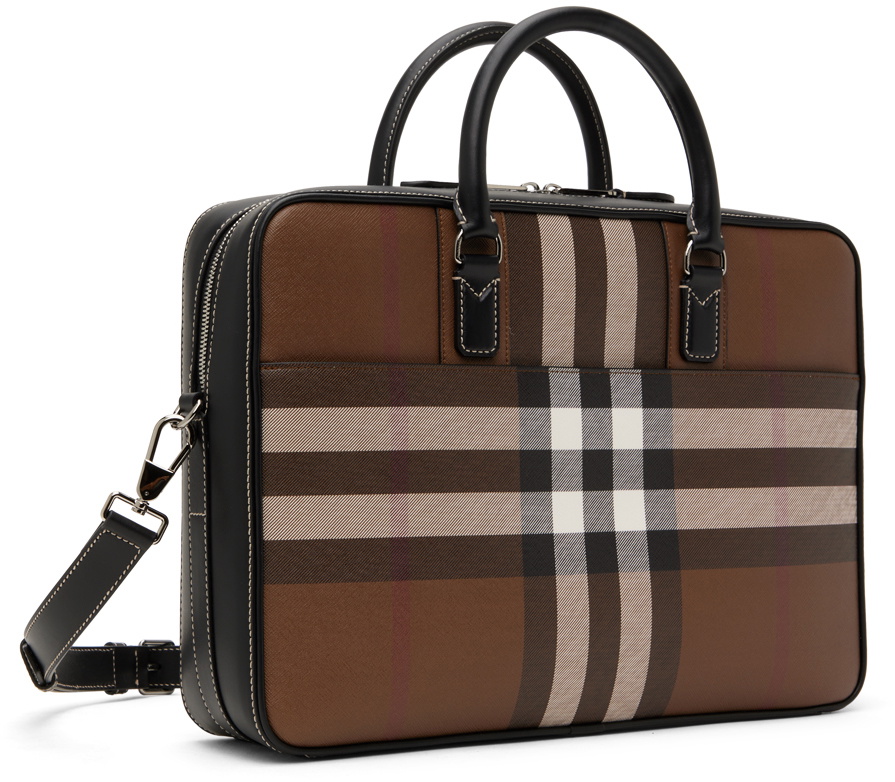 BURBERRY: Ainsworth coated cotton bag with check pattern - Brown