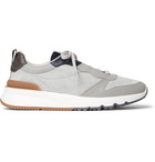 Brunello Cucinelli - Rubber and Mesh-Trimmed Suede and Leather Sneakers - Gray