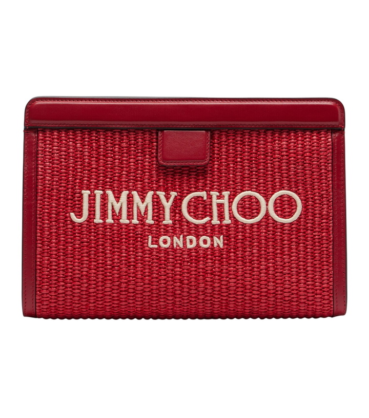 Photo: Jimmy Choo Avenue Small leather-trimmed raffia pouch