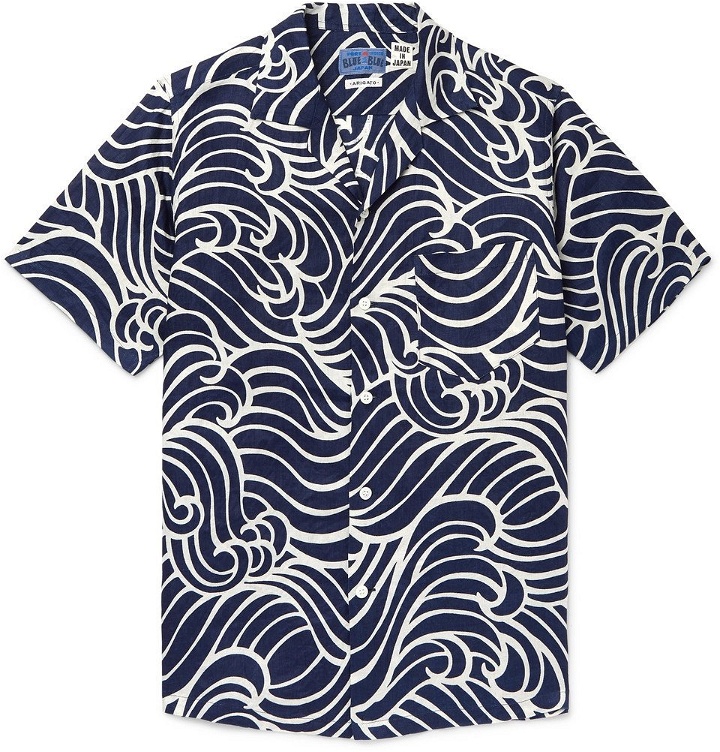 Photo: Blue Blue Japan - Camp-Collar Printed Linen Shirt - Indigo