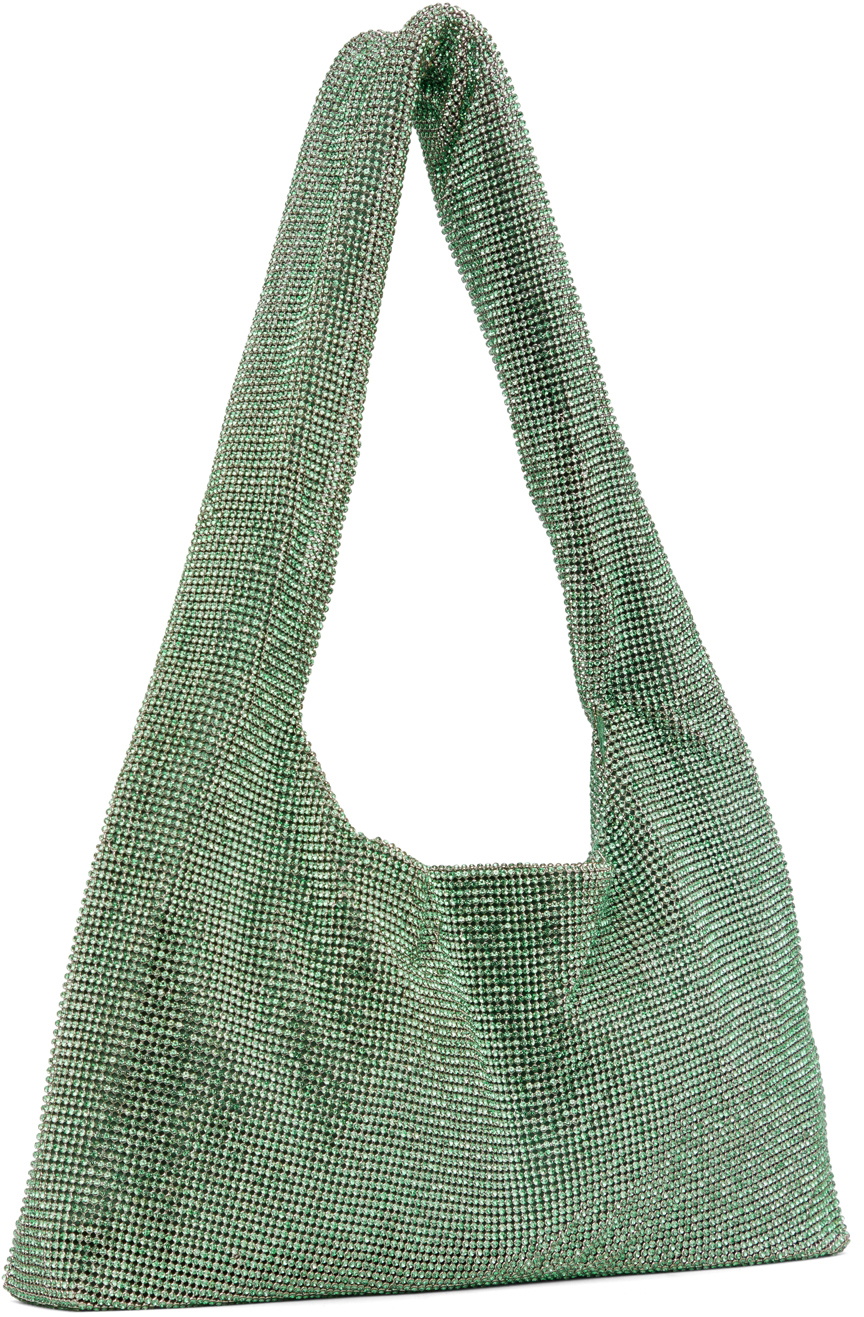 KARA Green Crystal Mesh Armpit Tote