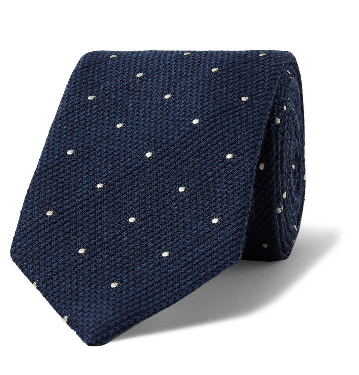 Photo: Kingsman - Drake's 8cm Polka-Dot Wool and Silk-Blend Tie - Blue