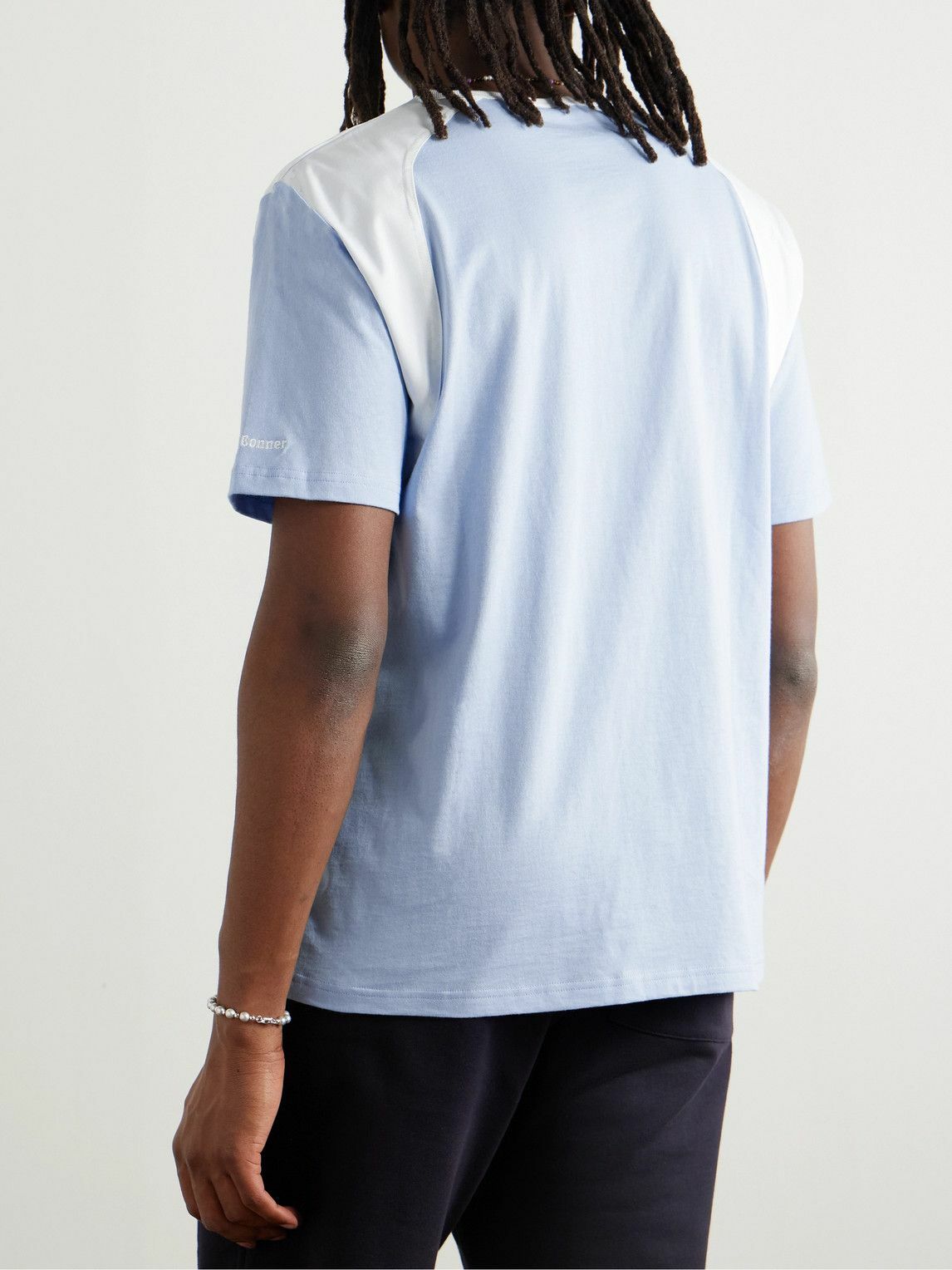 Wales Bonner - Logo-Embroidered Stretch Poplin-Panelled Organic Cotton-Jersey T-Shirt - Blue