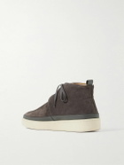 Mulo - Leather-Trimmed Waxed-Suede Chukka Boots - Gray