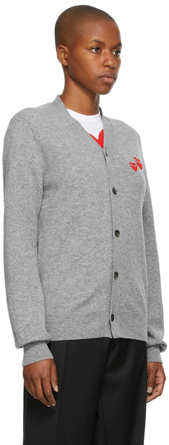 COMME des GARÇONS PLAY Grey Asymmetric Double Heart Patch Cardigan