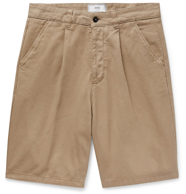 Photo: AMI - Pleated Cotton-Twill Bermuda Shorts - Brown