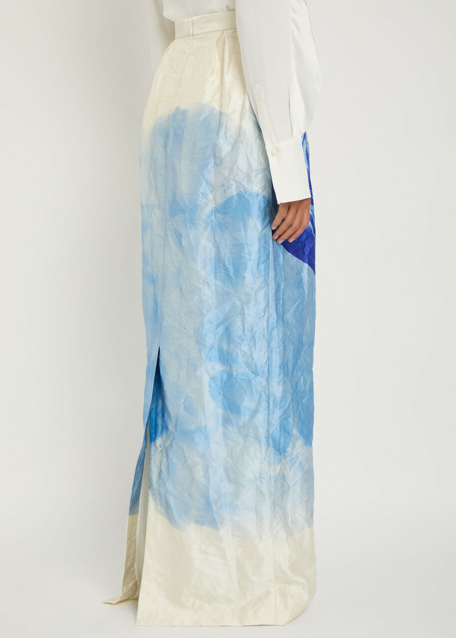 Erdem Printed Crinkled Satin Midi Skirt Multi Print