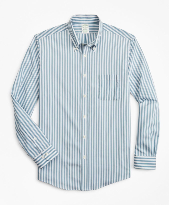 Photo: Brooks Brothers Men's Milano Slim-Fit Sport Shirt, Stretch Performance Series with COOLMAX, Stripe | Blue